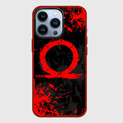 Чехол для iPhone 13 Pro GOD OF WAR LOGO RED, БРЫЗГИ КРАСОК, цвет: 3D-красный