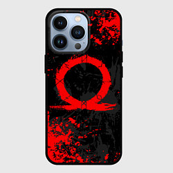 Чехол для iPhone 13 Pro GOD OF WAR LOGO RED, БРЫЗГИ КРАСОК, цвет: 3D-черный