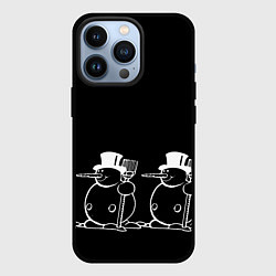 Чехол для iPhone 13 Pro Снеговик на черном фоне, цвет: 3D-черный