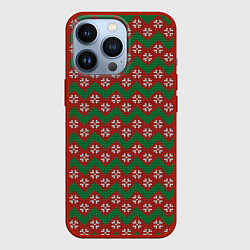 Чехол для iPhone 13 Pro Knitted Snowflake Pattern, цвет: 3D-красный