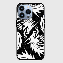Чехол для iPhone 13 Pro УЗОР ИЗ БЕЛЫХ ДРАКОНОВ WHITE DRAGON TOKYO, цвет: 3D-черный