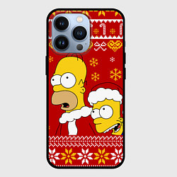 Чехол для iPhone 13 Pro Новогодний Гомер и Барт Симпсоны, цвет: 3D-черный