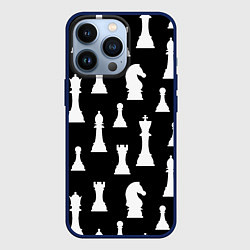 Чехол для iPhone 13 Pro Белые шахматные фигуры, цвет: 3D-тёмно-синий