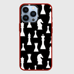 Чехол для iPhone 13 Pro Белые шахматные фигуры, цвет: 3D-красный