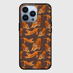 Чехол для iPhone 13 Pro Тигровые потягушки кофе паттерн, цвет: 3D-черный