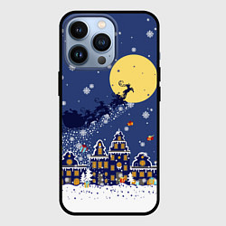 Чехол для iPhone 13 Pro Санта Клаус на оленях в небе, цвет: 3D-черный