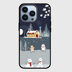Чехол для iPhone 13 Pro Снеговики и Мишки 2022, цвет: 3D-черный