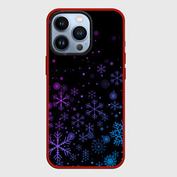 Чехол для iPhone 13 Pro Новогодние снежинки Градиент, цвет: 3D-красный