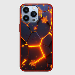 Чехол для iPhone 13 Pro НОВОГОДНИЕ ОГНЕННЫЕ 3D ПЛИТЫ FIRE NEON HEXAGON, цвет: 3D-красный