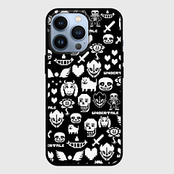 Чехол для iPhone 13 Pro UNDERTALE PATTERN БЕЛЫЙ, цвет: 3D-черный