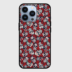 Чехол для iPhone 13 Pro Skulls & roses, цвет: 3D-черный