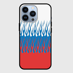Чехол для iPhone 13 Pro Флаг России пламя, цвет: 3D-черный