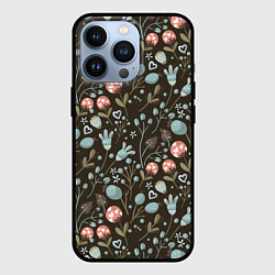 Чехол для iPhone 13 Pro Цветы и ягоды паттерн, цвет: 3D-черный