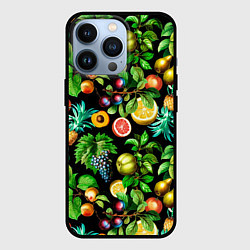Чехол для iPhone 13 Pro Сочные фрукты - персик, груша, слива, ананас, цвет: 3D-черный