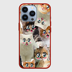 Чехол для iPhone 13 Pro Много кошек с большими анимэ глазами, цвет: 3D-красный