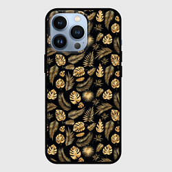 Чехол для iPhone 13 Pro Золотые листья паттерн и текстуры, цвет: 3D-черный