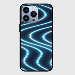 Чехол для iPhone 13 Pro Неоновый свет Волны голубые на темном фоне, цвет: 3D-черный