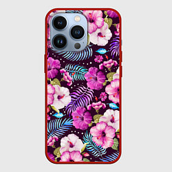 Чехол для iPhone 13 Pro Цветочный Паттерн Flowers and leaves, цвет: 3D-красный