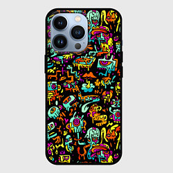 Чехол для iPhone 13 Pro Прикольный красочный паттерн, цвет: 3D-черный