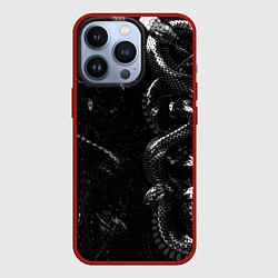 Чехол для iPhone 13 Pro Змеиный Паттерн Snake Black, цвет: 3D-красный