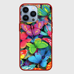 Чехол для iPhone 13 Pro Стая бабочек Pattern, цвет: 3D-красный