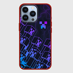 Чехол для iPhone 13 Pro Minecraft CREEPER NEON, цвет: 3D-красный