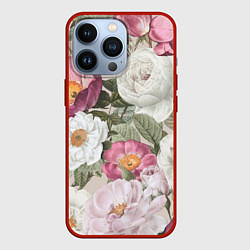 Чехол для iPhone 13 Pro Цветы Розовый Сад Пион и Роз, цвет: 3D-красный