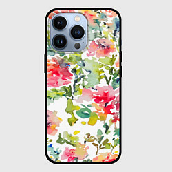 Чехол для iPhone 13 Pro Floral pattern Watercolour Summer, цвет: 3D-черный
