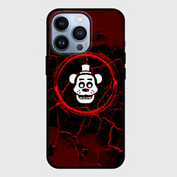 Чехол для iPhone 13 Pro Символ FNAF и краска вокруг на темном фоне, цвет: 3D-черный