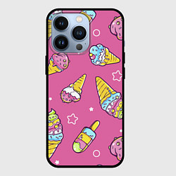 Чехол для iPhone 13 Pro Разноцветное Мороженое Со Звёздочками, цвет: 3D-черный