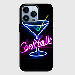 Чехол для iPhone 13 Pro Неоновый коктейль - Розовый, цвет: 3D-черный