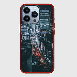 Чехол для iPhone 13 Pro Ночные улицы города с высоты - Белый, цвет: 3D-красный