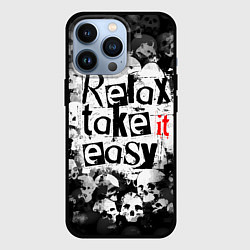 Чехол iPhone 13 Pro Relax Take it easy надпись с черепами