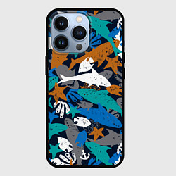 Чехол для iPhone 13 Pro Акула и другие обитатели океана, цвет: 3D-черный