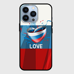 Чехол для iPhone 13 Pro Флаг России в виде сердца, цвет: 3D-черный