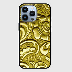 Чехол для iPhone 13 Pro Золотой орнамент - чеканка, цвет: 3D-черный