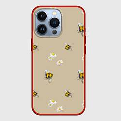 Чехол для iPhone 13 Pro Цветы Ромашки и Пчёлы, цвет: 3D-красный