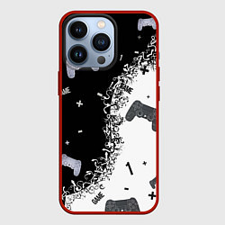 Чехол для iPhone 13 Pro Джойстики чёрно-белые, цвет: 3D-красный