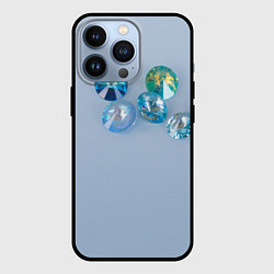 Чехол для iPhone 13 Pro Драгоценные блестящие камни на сером фоне, цвет: 3D-черный