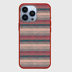 Чехол для iPhone 13 Pro Серые, бежевые, красные полосы с текстурой дерева, цвет: 3D-красный