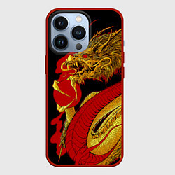 Чехол для iPhone 13 Pro Японский Золотой Дракон, цвет: 3D-красный