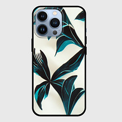 Чехол для iPhone 13 Pro Листья тропические тёмно-синие, цвет: 3D-черный
