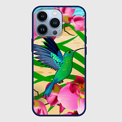 Чехол для iPhone 13 Pro Колибри и орхидеи, цвет: 3D-тёмно-синий