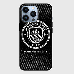 Чехол для iPhone 13 Pro Manchester City с потертостями на темном фоне, цвет: 3D-черный
