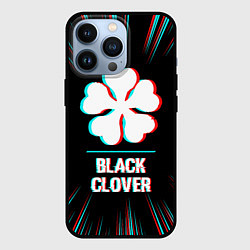 Чехол для iPhone 13 Pro Символ Black Clover в стиле glitch на темном фоне, цвет: 3D-черный