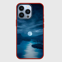 Чехол для iPhone 13 Pro Пейзаж озера, берега и луны - Dear Esther, цвет: 3D-красный