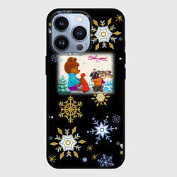 Чехол для iPhone 13 Pro Новый год зайчик фотографирует мишку, цвет: 3D-черный