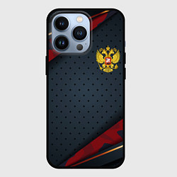 Чехол для iPhone 13 Pro Герб России черно-красный камуфляж, цвет: 3D-черный