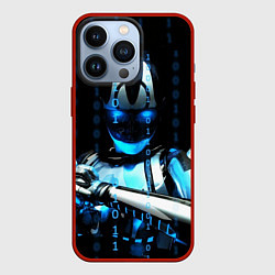 Чехол для iPhone 13 Pro Киборг с бинарным кодом, цвет: 3D-красный