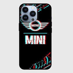 Чехол для iPhone 13 Pro Значок Mini в стиле glitch на темном фоне, цвет: 3D-черный